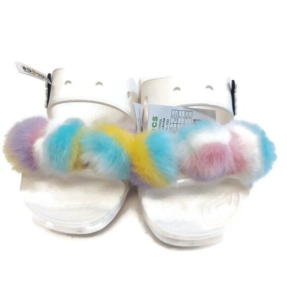 Crocs Classic Fur Sure Slip On Sandals Womens Size 11 Comfort Shoes White - Picture 5 of 8